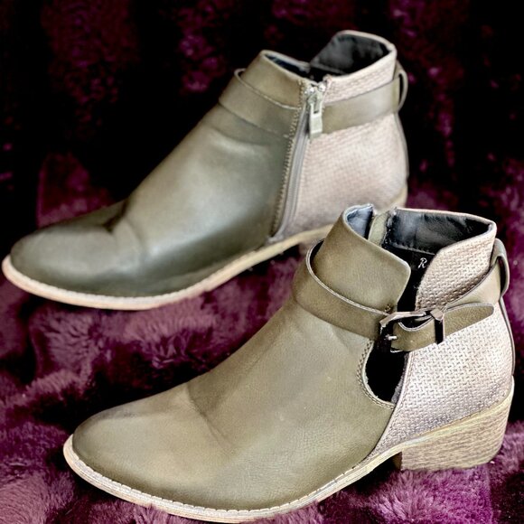Reneeze Womens Olive Green Ankle Strap Buckle Side Zip Booties 10 medium - Picture 2 of 7